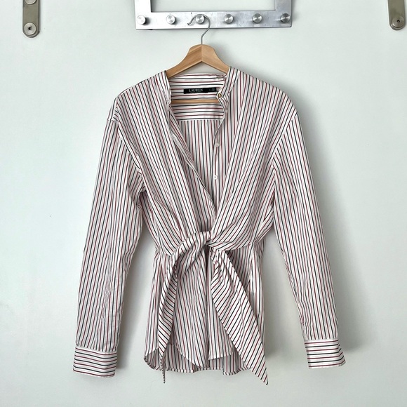 Ralph Lauren 100% Cotton Tie-Front Button Up Blouse - Size L - Picture 1 of 6